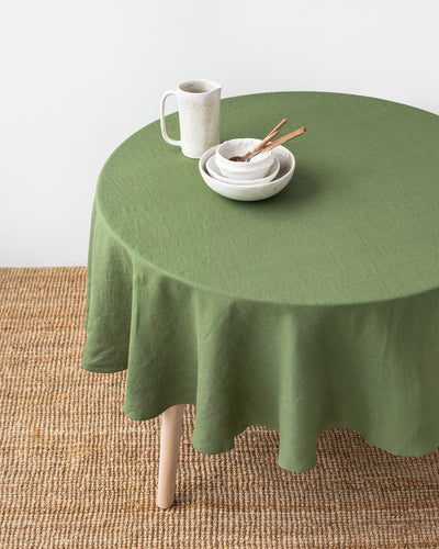 Round linen tablecloth in Forest green - sneakstylesanctums