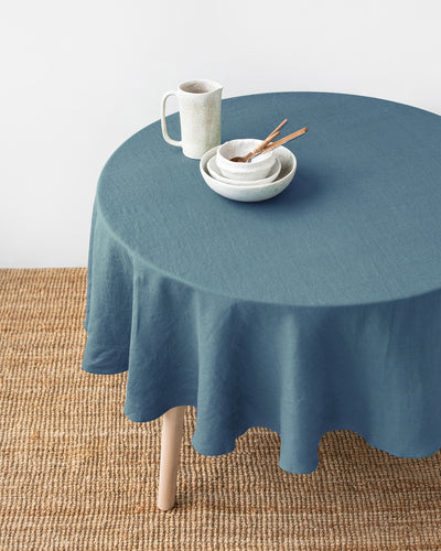 Round linen tablecloth in Gray blue - sneakstylesanctums