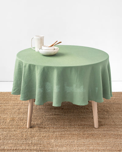Round linen tablecloth in Matcha green - sneakstylesanctums