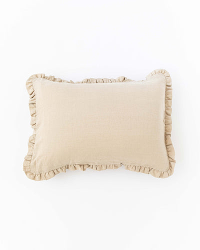 Ruffle trim linen pillowcase in Natural linen - sneakstylesanctums
