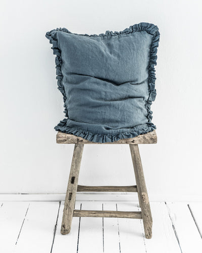 Ruffle trim linen pillowcase in Gray blue - sneakstylesanctums