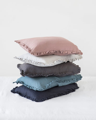 Ruffle trim linen pillowcase in Charcoal gray - sneakstylesanctums