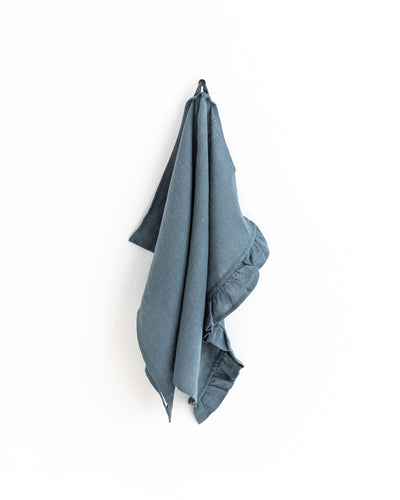 Ruffle trim linen tea towel in Gray blue - sneakstylesanctums
