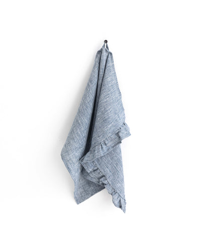 Ruffle trim linen tea towel in Blue melange - sneakstylesanctums