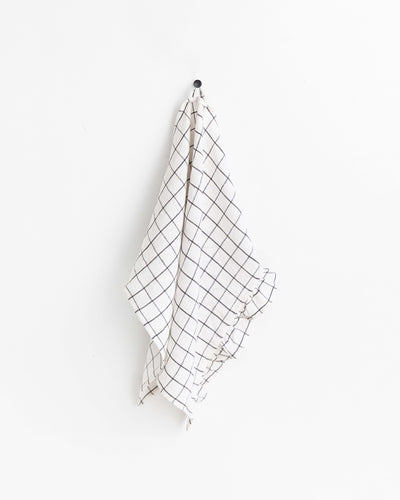 Ruffle trim linen tea towel in Charcoal grid - sneakstylesanctums