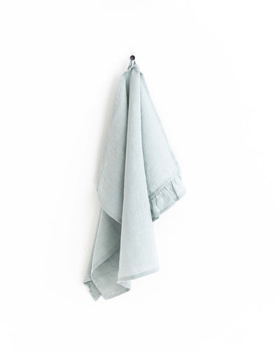 Ruffle trim linen tea towel in Dusty blue - sneakstylesanctums