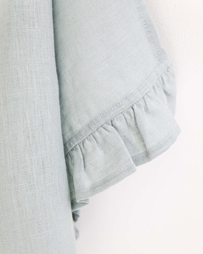 Ruffle trim linen tea towel in Dusty blue - sneakstylesanctums