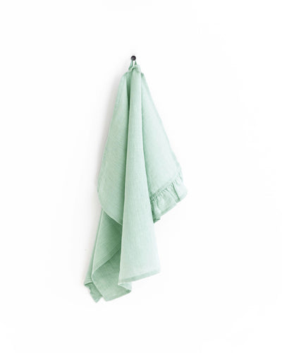 Ruffle trim linen tea towel in Sage green - sneakstylesanctums