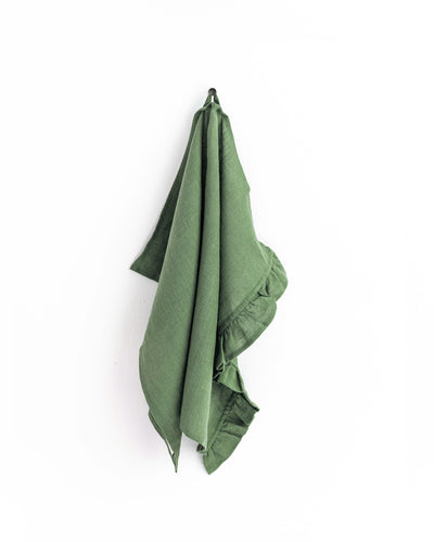 Ruffle trim linen tea towel in Forest green - sneakstylesanctums