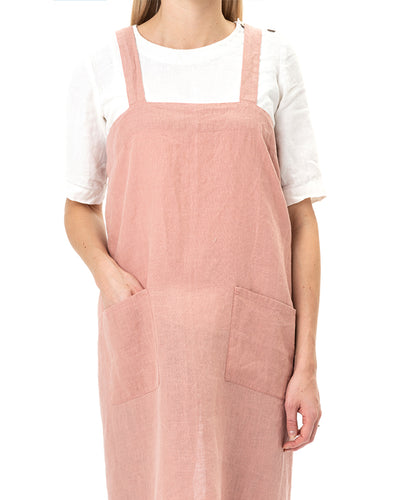 Japanese cross-back linen apron in Rust pink - sneakstylesanctums