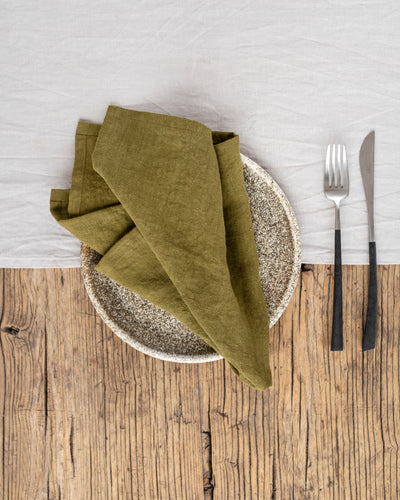 Olive green linen napkin set of 2 - sneakstylesanctums