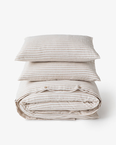 Striped in natural linen duvet cover set (3 pcs) - sneakstylesanctums