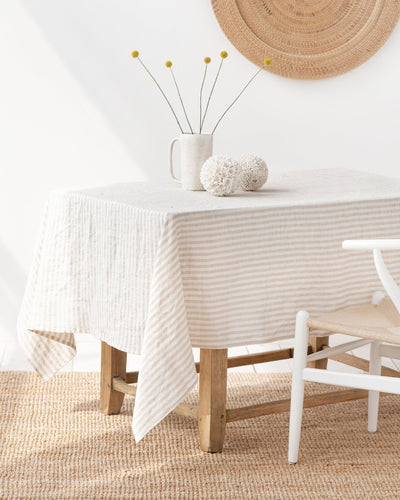 Striped in Natural Linen tablecloth - sneakstylesanctums