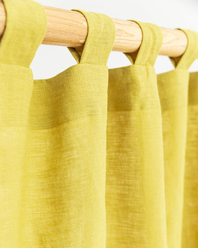 Tab top linen curtain panel (1 pcs) in Moss yellow - sneakstylesanctums
