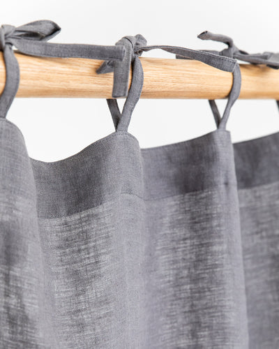 Tie top linen curtain panel (1 pcs) in Charcoal gray - sneakstylesanctums