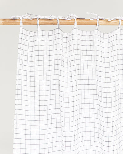 Tie top linen curtain panel (1 pcs) in Charcoal grid - sneakstylesanctums