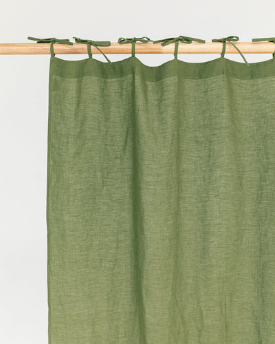 Tie top linen curtain panel (1 pcs) in Forest green - sneakstylesanctums