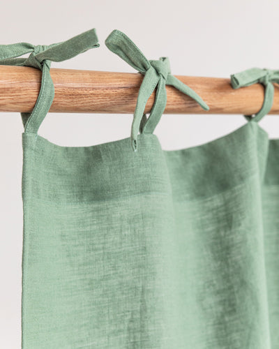 Tie top linen curtain panel (1 pcs) in Matcha green - sneakstylesanctums