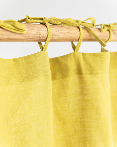 Tie top linen curtain panel (1 pcs) in Moss yellow - sneakstylesanctums
