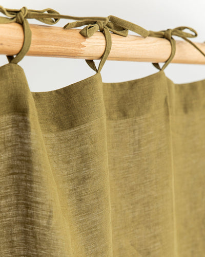 Tie top linen curtain panel (1 pcs) in Olive green - sneakstylesanctums