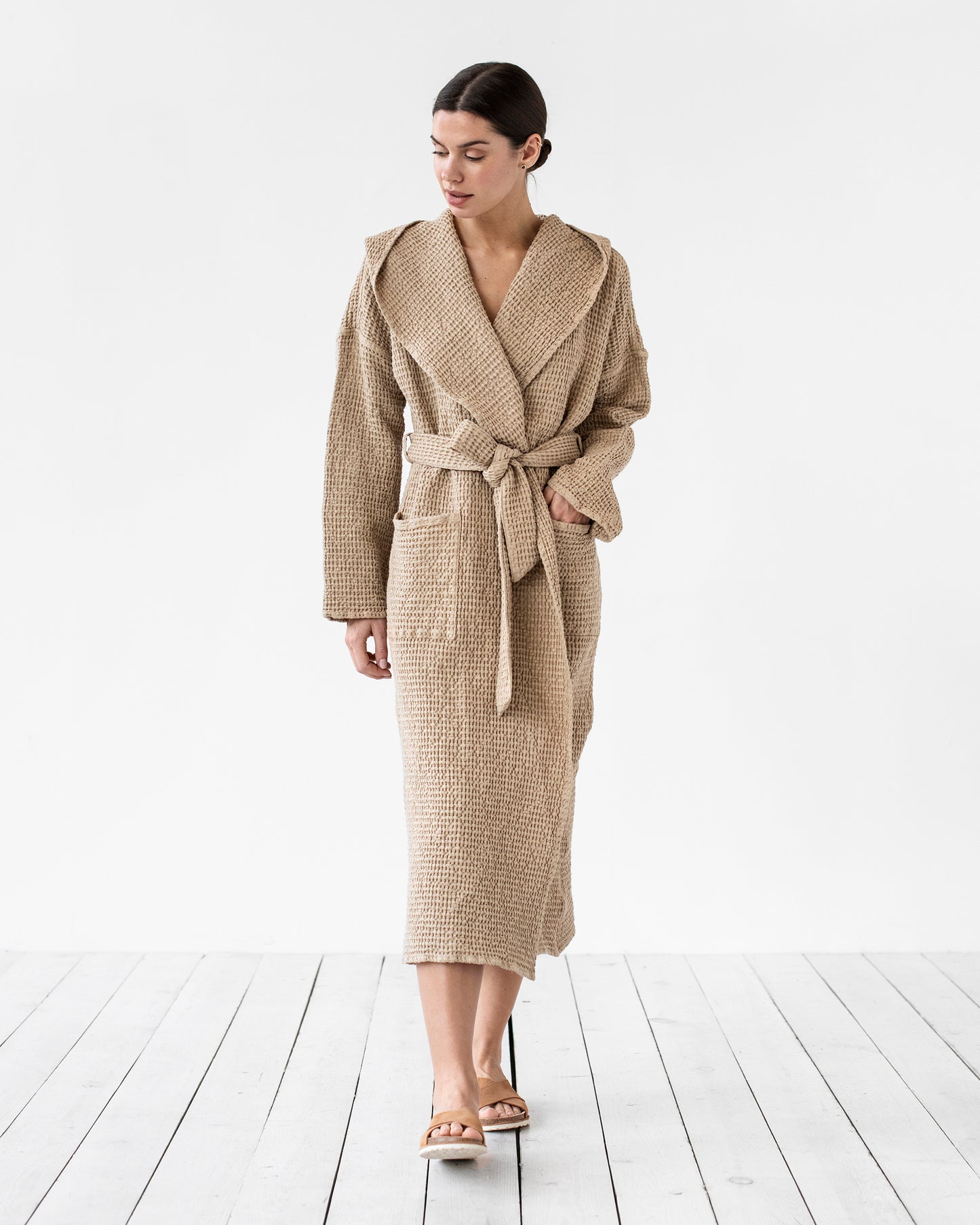 Women's waffle robe in Beige - sneakstylesanctums