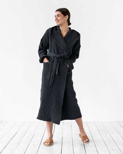 Women's waffle robe in Dark gray - sneakstylesanctums