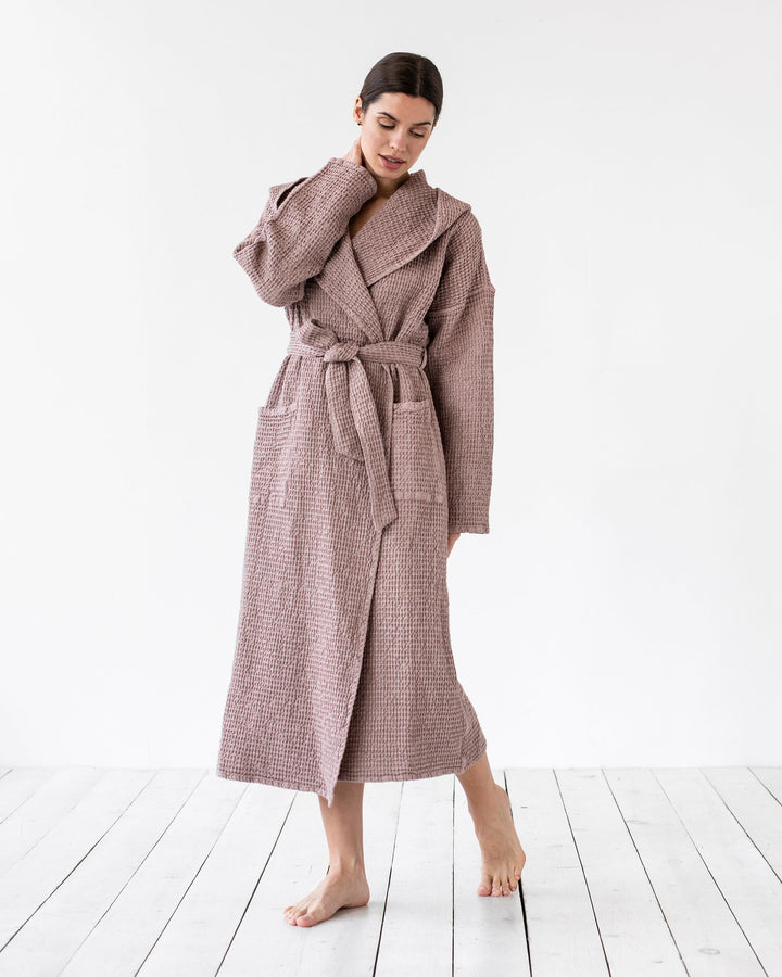 Women's waffle robe in Woodrose - sneakstylesanctums