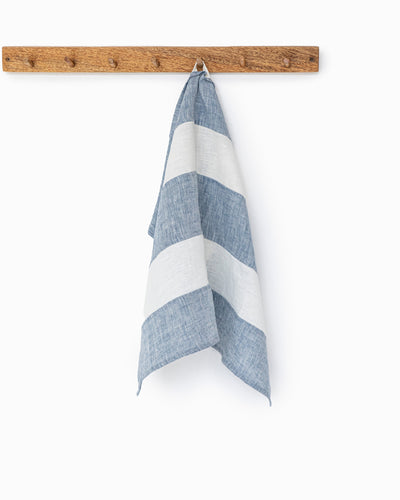 Zero-waste striped linen tea towel in Blue melange - sneakstylesanctums