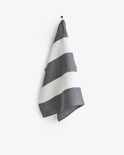 Zero-waste striped linen tea towel in Charcoal gray - sneakstylesanctums