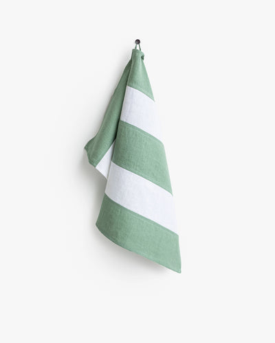Zero-waste striped linen tea towel in Matcha green - sneakstylesanctums