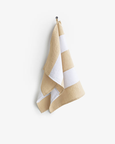 Zero-waste striped linen tea towel in Sandy beige - sneakstylesanctums